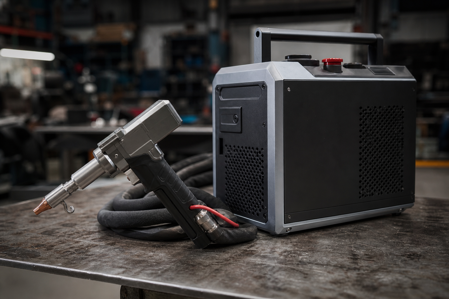 Handheld laser welding in use